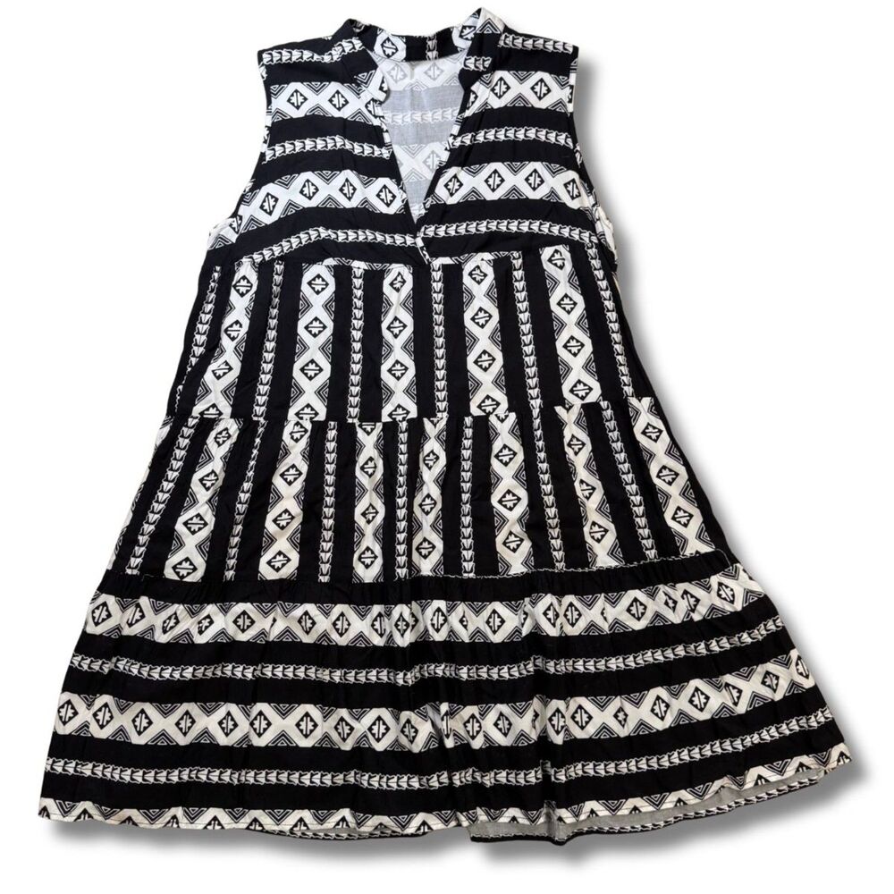 Cupshe Boho Striped Sleeveless Mini Dress - White and Black, L